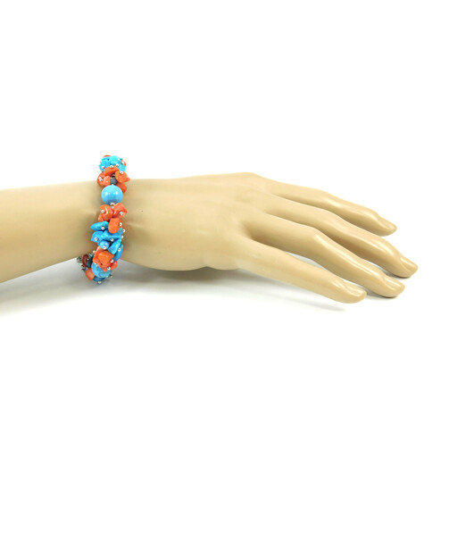 Exclusive bracelet "Cornflower Field" Turquoise, Coral