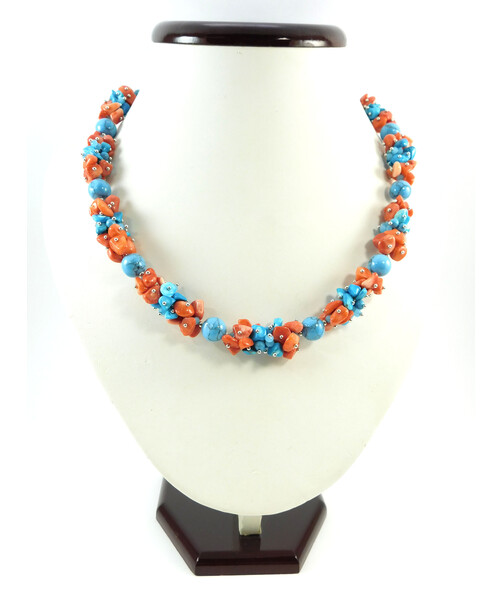 Exclusive necklace "Cornflower Field" Turquoise, Coral ("Colors" Collection)