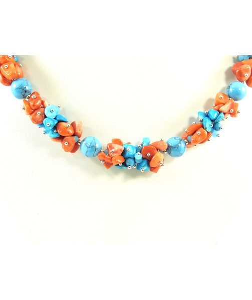 Exclusive necklace "Cornflower Field" Turquoise, Coral ("Colors" Collection)