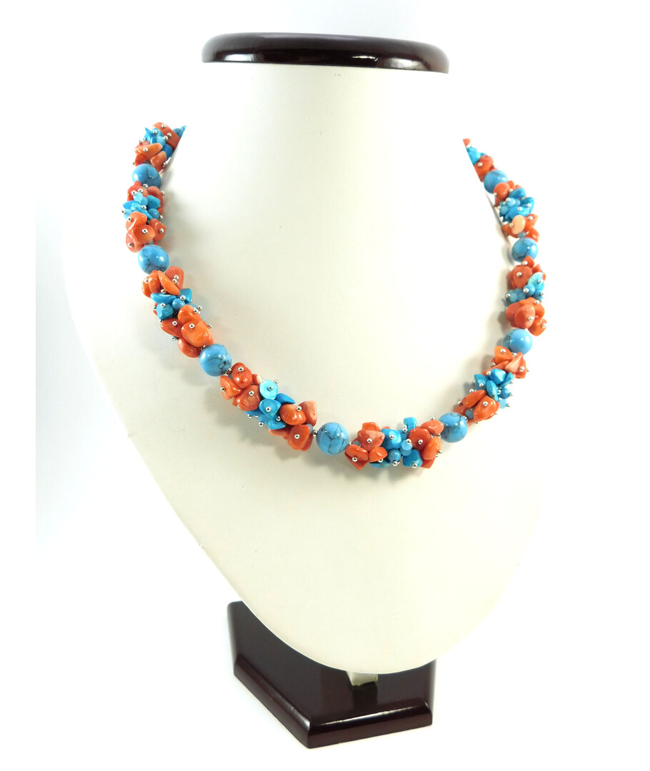 Exclusive necklace "Cornflower Field" Turquoise, Coral ("Colors" Collection)