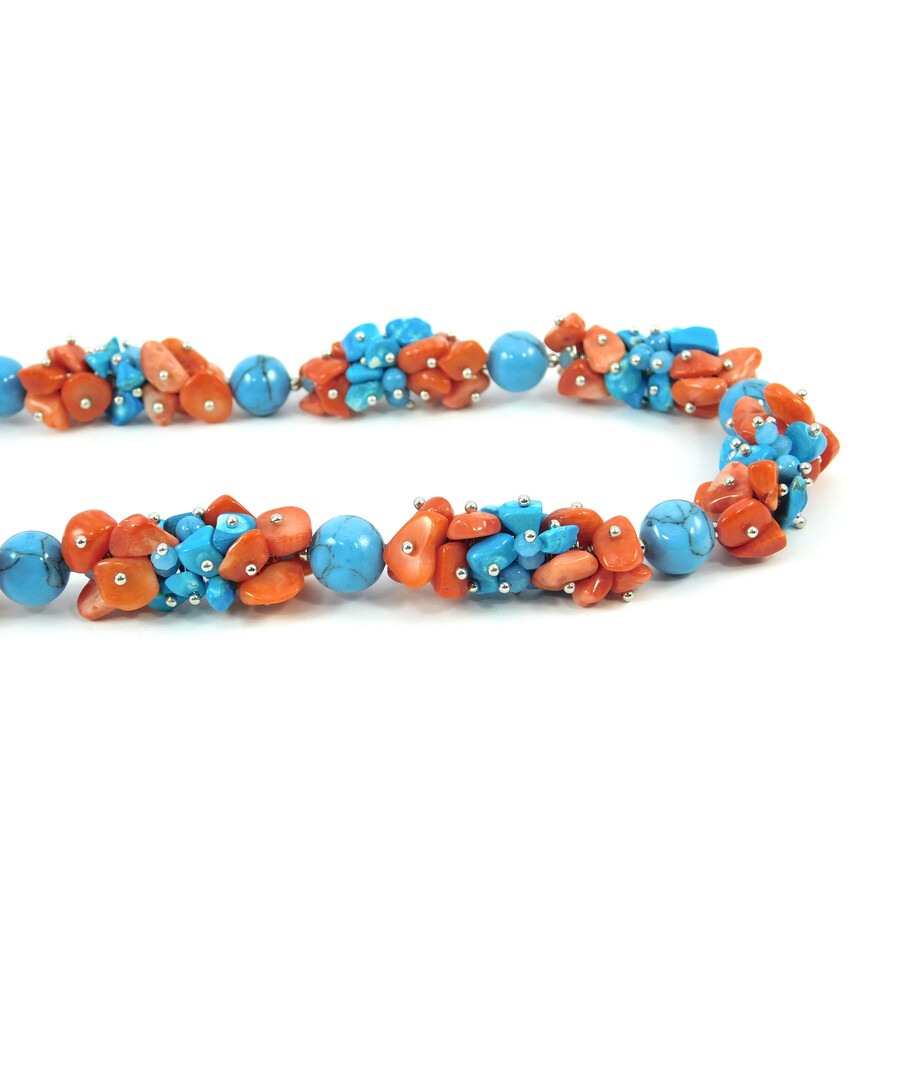 Exclusive necklace "Cornflower Field" Turquoise, Coral ("Colors" Collection)