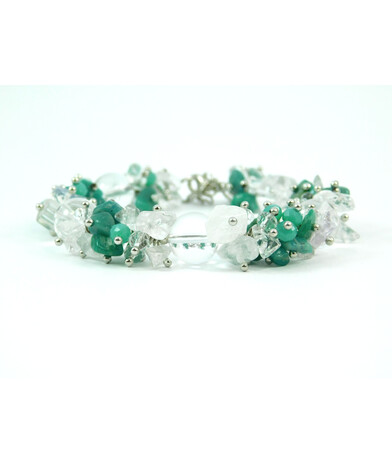 Exclusive bracelet "Silver dew", Rock crystal, Amazonite