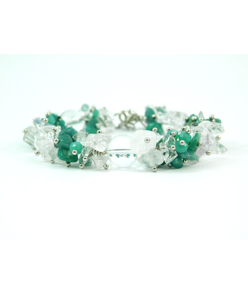 Exclusive bracelet "Silver dew", Rock crystal, Amazonite