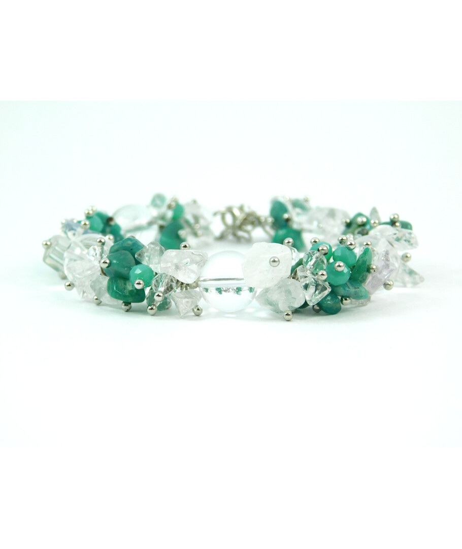 Exclusive bracelet "Silver dew", Rock crystal, Amazonite