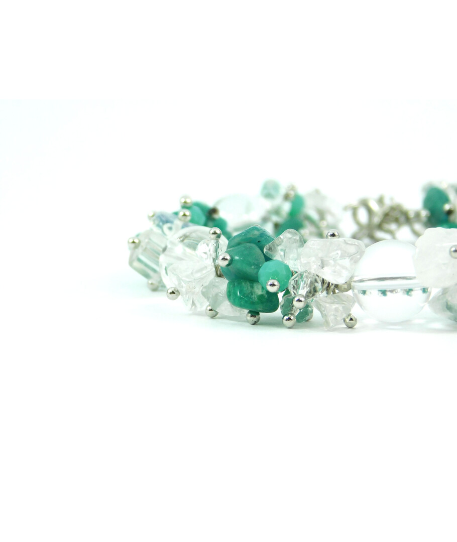 Exclusive bracelet "Silver dew", Rock crystal, Amazonite