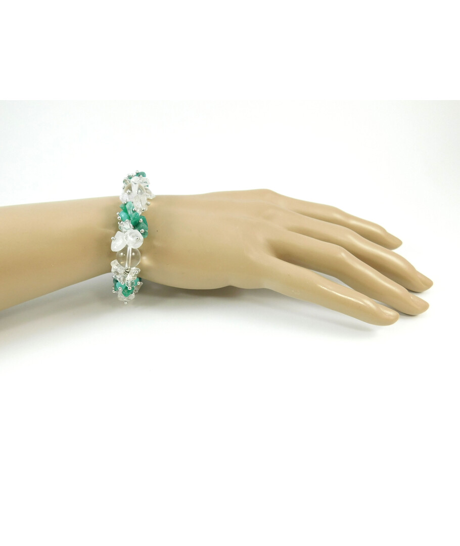 Exclusive bracelet "Silver dew", Rock crystal, Amazonite