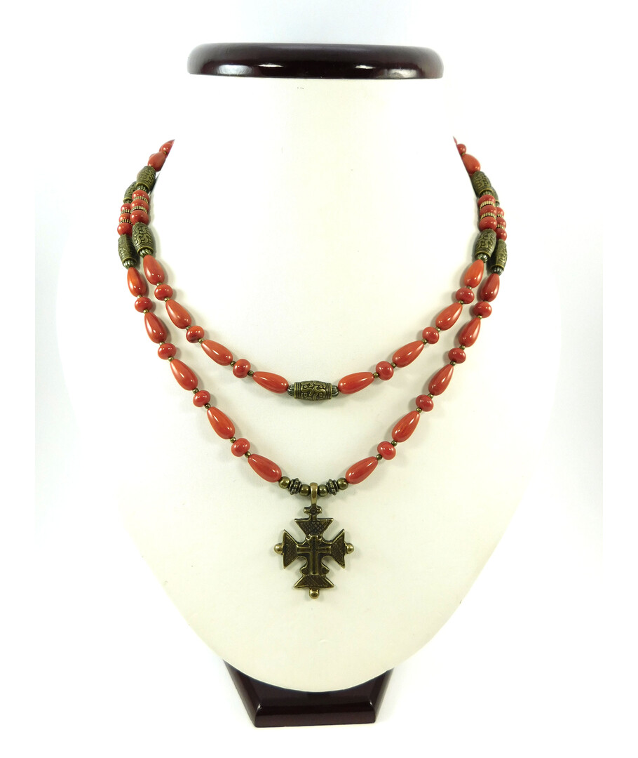 Exclusive necklace "Barbara" Coral 2 rows