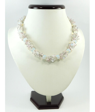 Exclusive necklace "Spring tides" Moonstone (synthetic), Rose quartz, Rock crystal