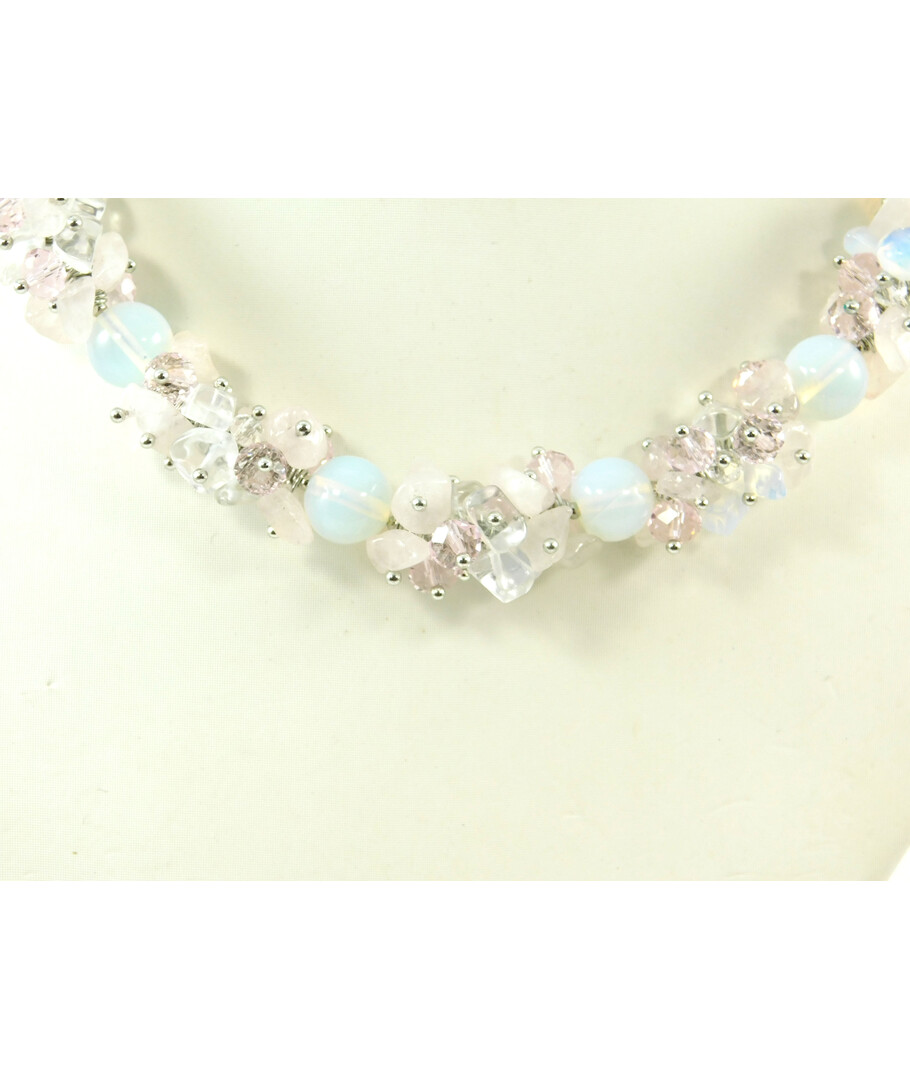 Exclusive necklace "Spring tides" Moonstone (synthetic), Rose quartz, Rock crystal