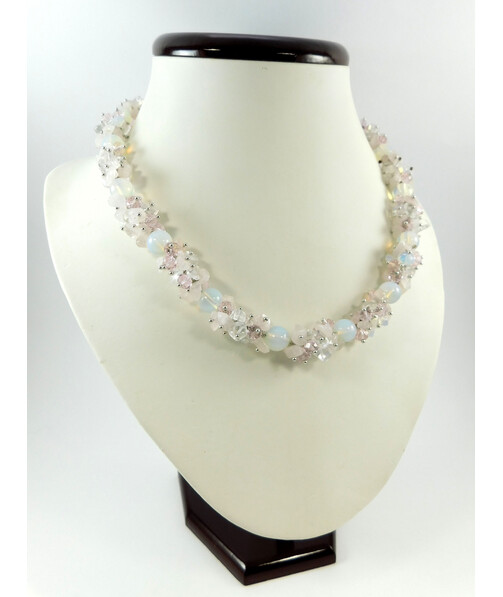 Exclusive necklace "Spring tides" Moonstone (synthetic), Rose quartz, Rock crystal