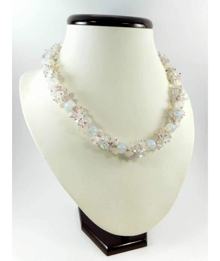 Exclusive necklace "Spring tides" Moonstone (synthetic), Rose quartz, Rock crystal