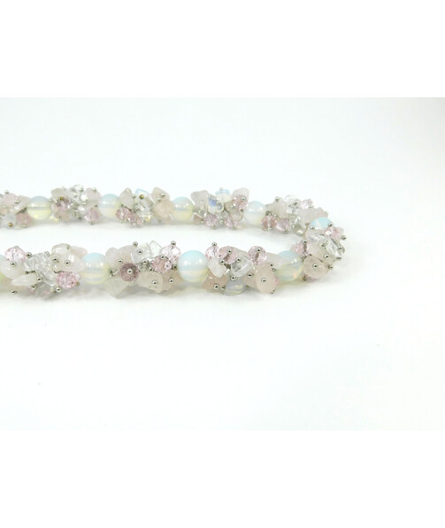 Exclusive necklace "Spring tides" Moonstone (synthetic), Rose quartz, Rock crystal