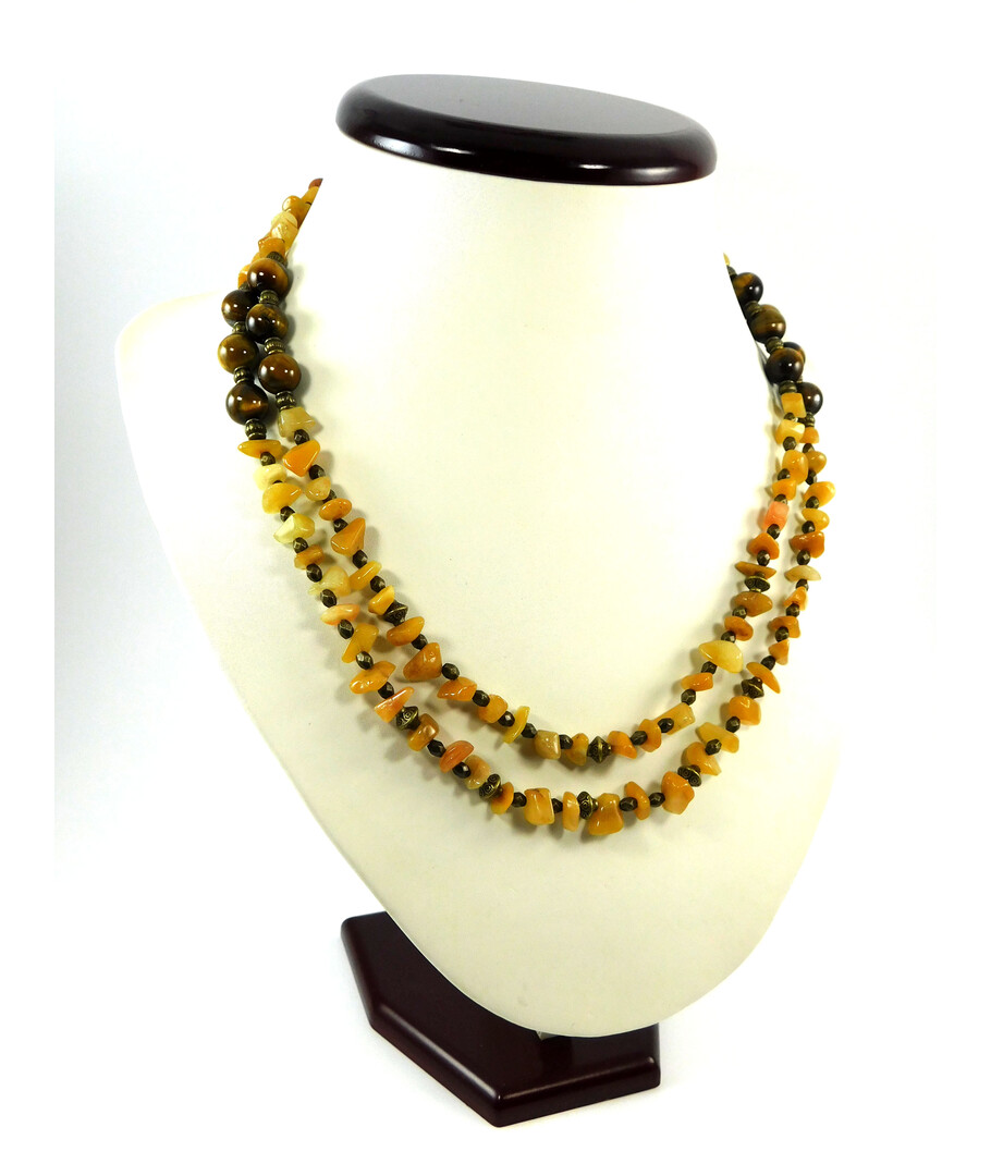 Exclusive necklace "Tiger caramel" 2-row