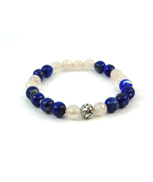 Exclusive lapis lazuli bracelet, rose quartz face, silver insert