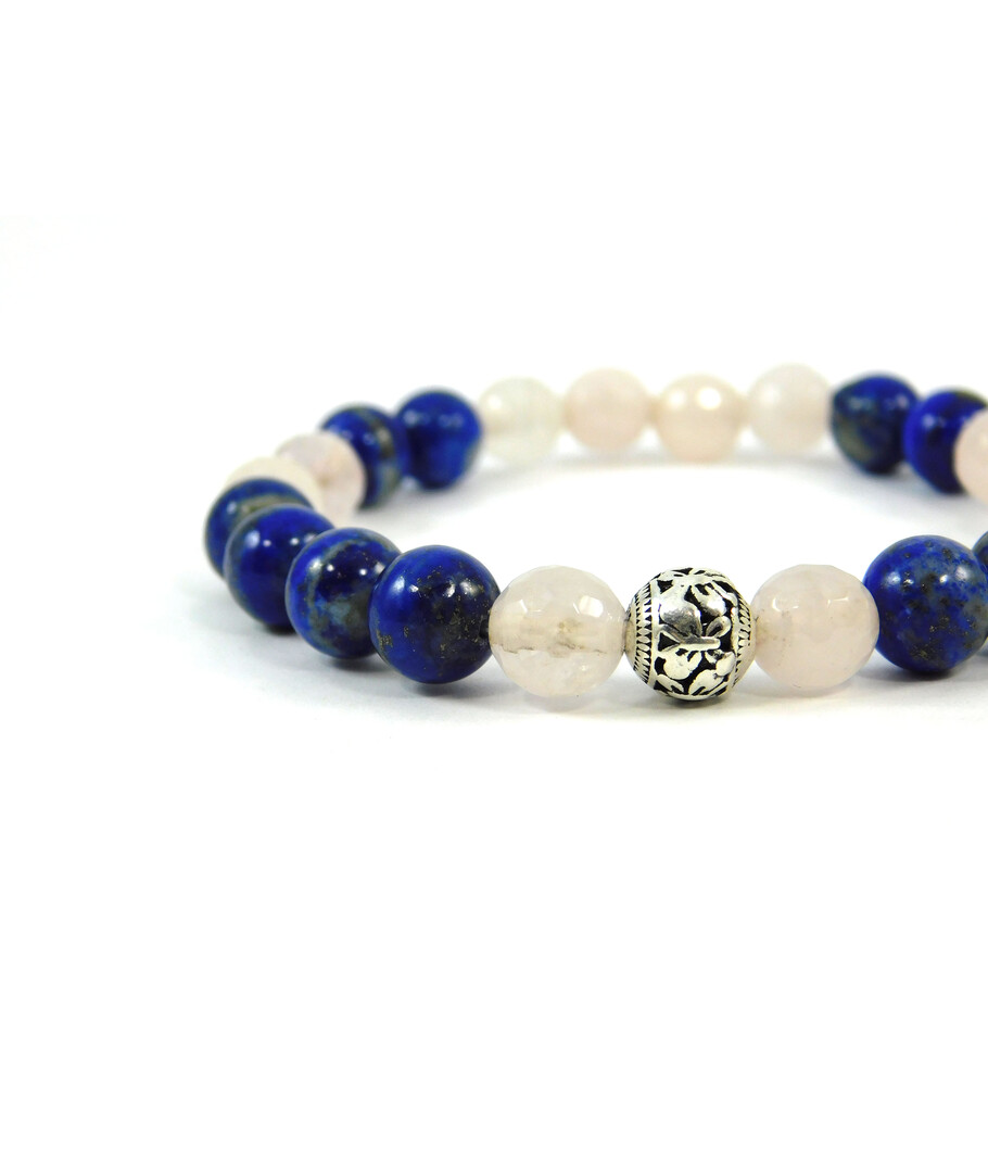 Exclusive lapis lazuli bracelet, rose quartz face, silver insert