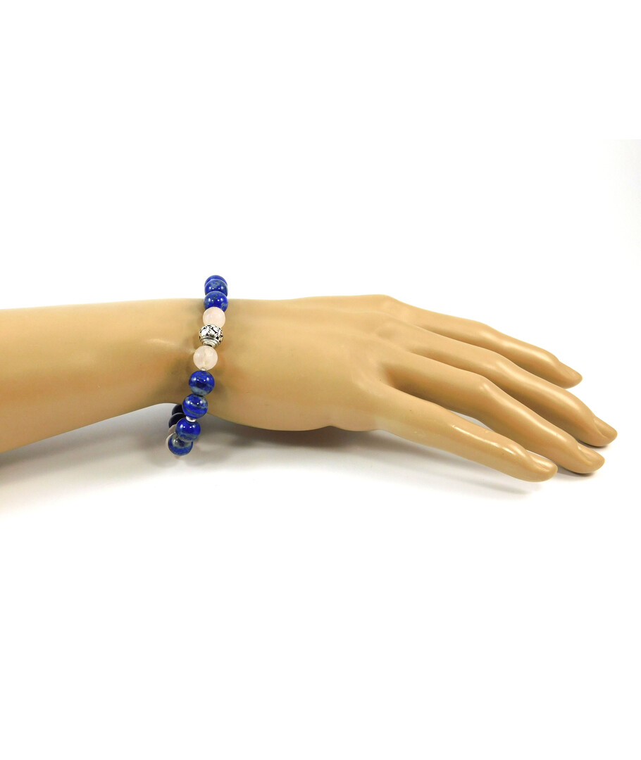 Exclusive lapis lazuli bracelet, rose quartz face, silver insert