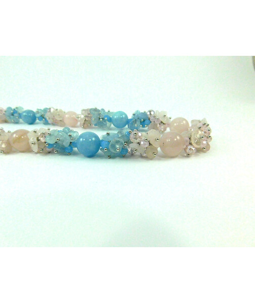 Exclusive necklace "Gentle overflow 2" Aquamarine, Rose quartz