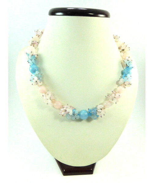 Exclusive necklace "Vanilla Sky" Rose Quartz, Aquamarine