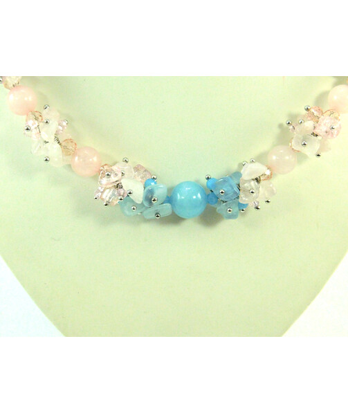 Exclusive necklace "Vanilla Sky" Rose Quartz, Aquamarine