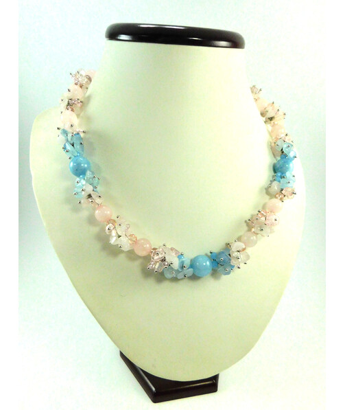 Exclusive necklace "Vanilla Sky" Rose Quartz, Aquamarine