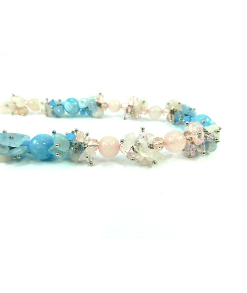 Exclusive necklace "Vanilla Sky" Rose Quartz, Aquamarine