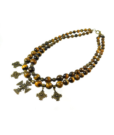 Exclusive Tiger's Eye necklace with "Echoes of Centuries" charms (Ethnic Collection)