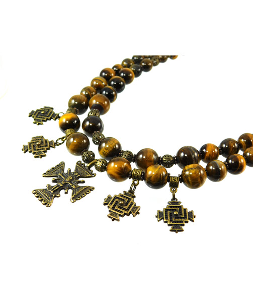 Exclusive Tiger's Eye necklace with "Echoes of Centuries" charms (Ethnic Collection)