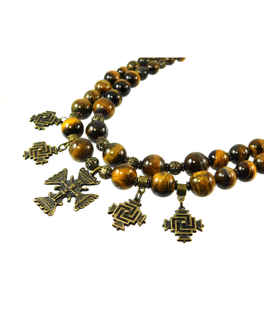 Exclusive Tiger's Eye necklace with "Echoes of Centuries" charms (Ethnic Collection)