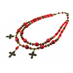 Эксклюзивное ожерелье из Кораллов "Коралловые чары" с тремя крестами (Коллекция "Этника")