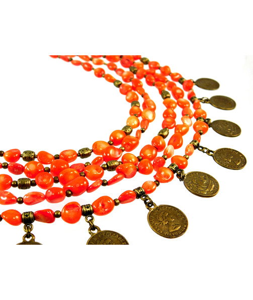 Exclusive coral necklace "Coin" ("Ethnica" collection)