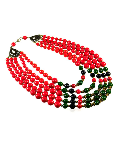 Exclusive necklace "Five-row" Coral, Chrysoprase ("Ethnica" Collection)