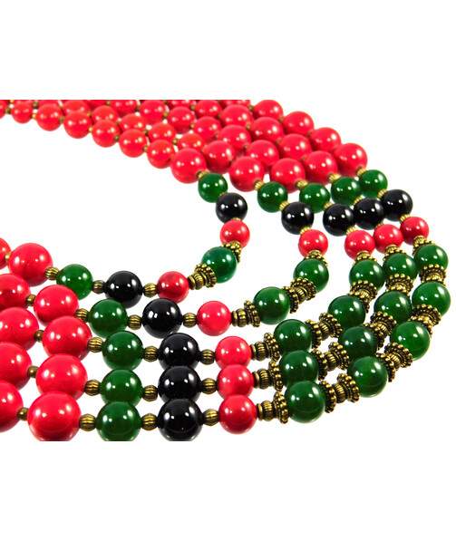 Exclusive necklace "Five-row" Coral, Chrysoprase ("Ethnica" Collection)