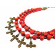 Эксклюзивное ожерелье "Коралловый двор 4" Коралл 3-рядное (Коллекция "Этника")