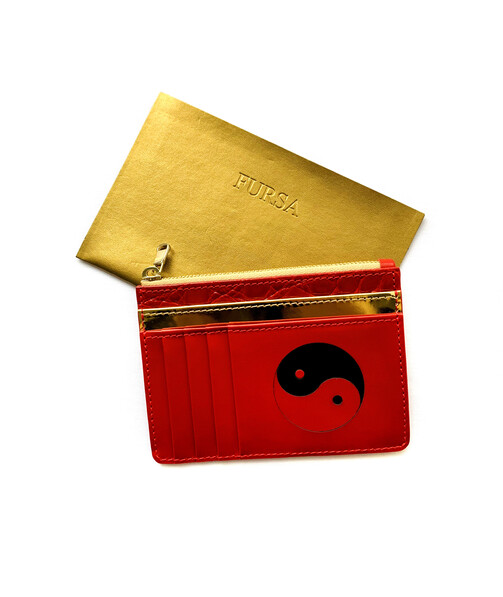 Leather wallet "Yin Yang" red with a lock