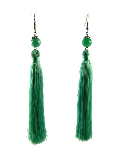 Exclusive chrysoprase tassel earrings