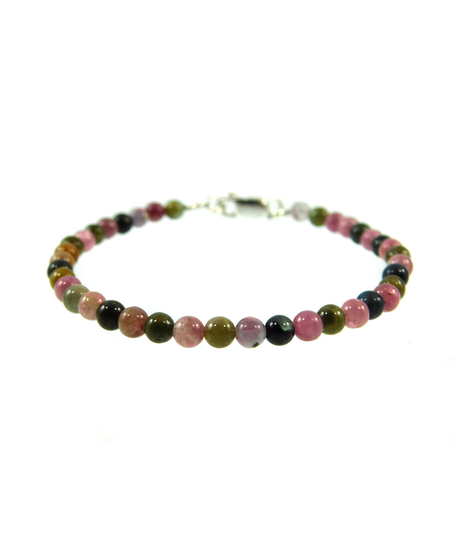 Tourmaline bracelet colored 4 mm smooth sphere, silver