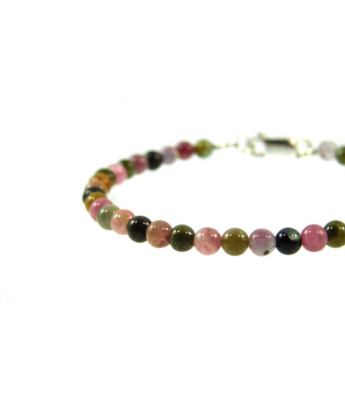 Tourmaline bracelet colored 4 mm smooth sphere, silver