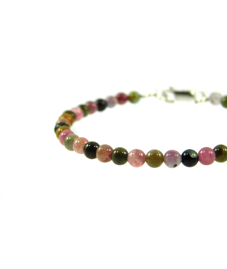 Tourmaline bracelet colored 4 mm smooth sphere, silver