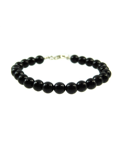 Tourmaline bracelet black 7 mm, silver