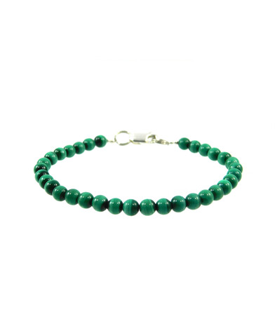 Bracelet Malachite 5 mm, silver