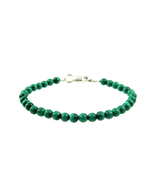 Bracelet Malachite 5 mm, silver