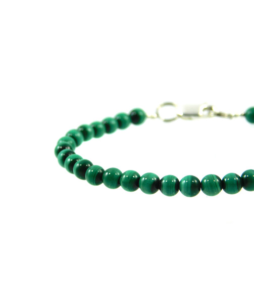 Bracelet Malachite 5 mm, silver