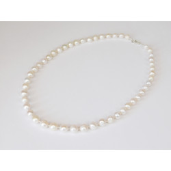 Ожерелье Жемчужины белые серебро 8 мм узелок