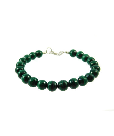 Bracelet Malachite 8 mm, silver