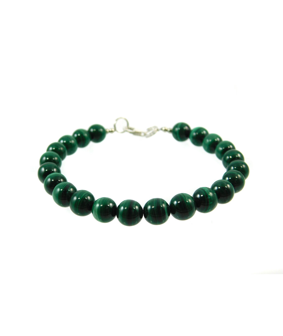 Bracelet Malachite 8 mm, silver