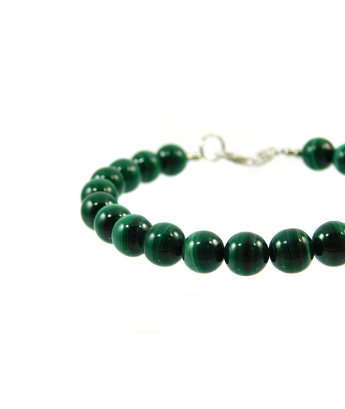 Bracelet Malachite 8 mm, silver