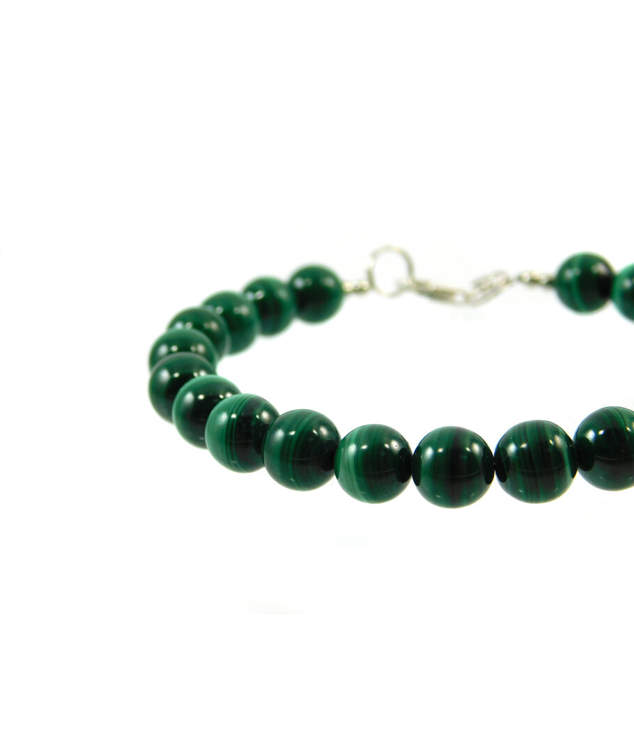 Bracelet Malachite 8 mm, silver