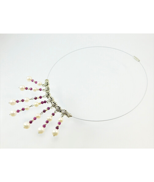 Exclusive necklace "Aristocrat" Pearls, ruby cut 10-8-5 mm