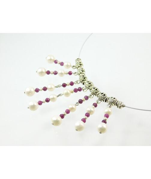 Exclusive necklace "Aristocrat" Pearls, ruby cut 10-8-5 mm