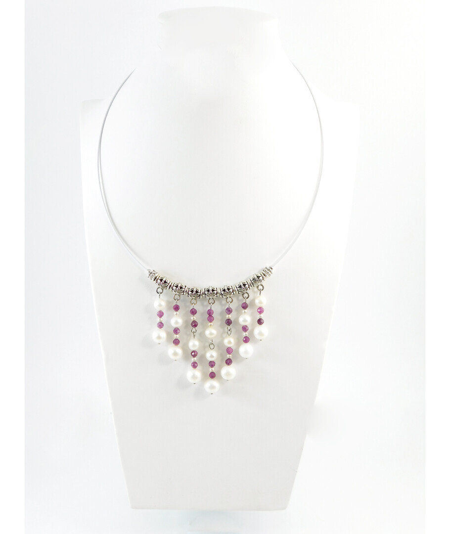 Exclusive necklace "Aristocrat" Pearls, ruby cut 10-8-5 mm